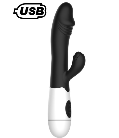 Vibromasseur rabbit USB noir avec gland 30 programmes - CR-VA001BLKR